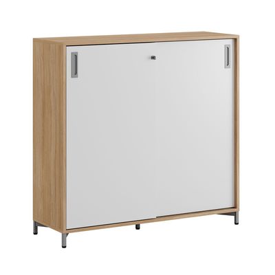 Skjutdörrskåp 120x40x107,5cm - Urban oak stomme och vita dörrar