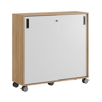 Skjutdörrskåp 120x40x107,5cm - Urban oak stomme och vita dörrar