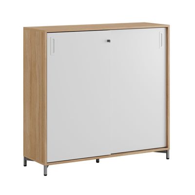 Skjutdörrskåp 120x40x107,5cm - Urban oak stomme och vita dörrar