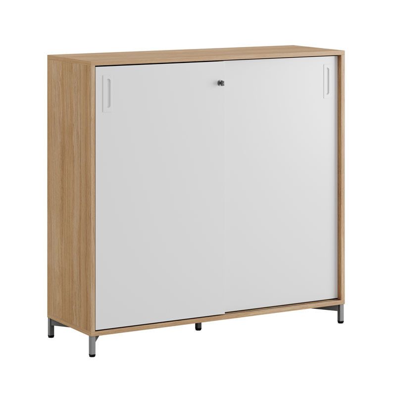 Skjutdörrskåp 120x40x107,5cm - Urban oak stomme och vita dörrar
