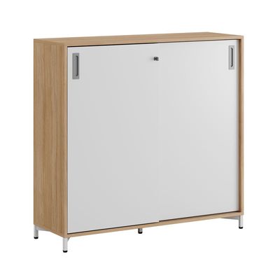 Skjutdörrskåp 120x40x107,5cm - Urban oak stomme och vita dörrar