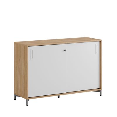 Skjutdörrskåp 120x40x72cm - Urban oak stomme/vita dörrar