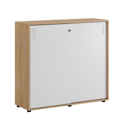 Skjutdörrskåp 120x40x107,5cm - Urban oak stomme och vita dörrar