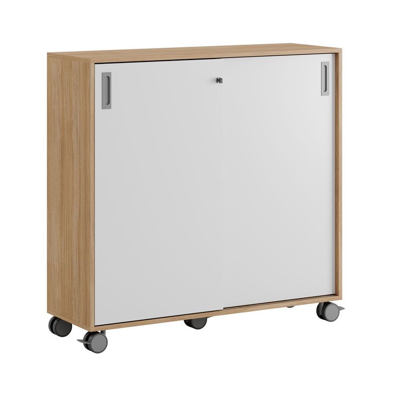Skjutdörrskåp 120x40x107,5cm - Urban oak stomme och vita dörrar