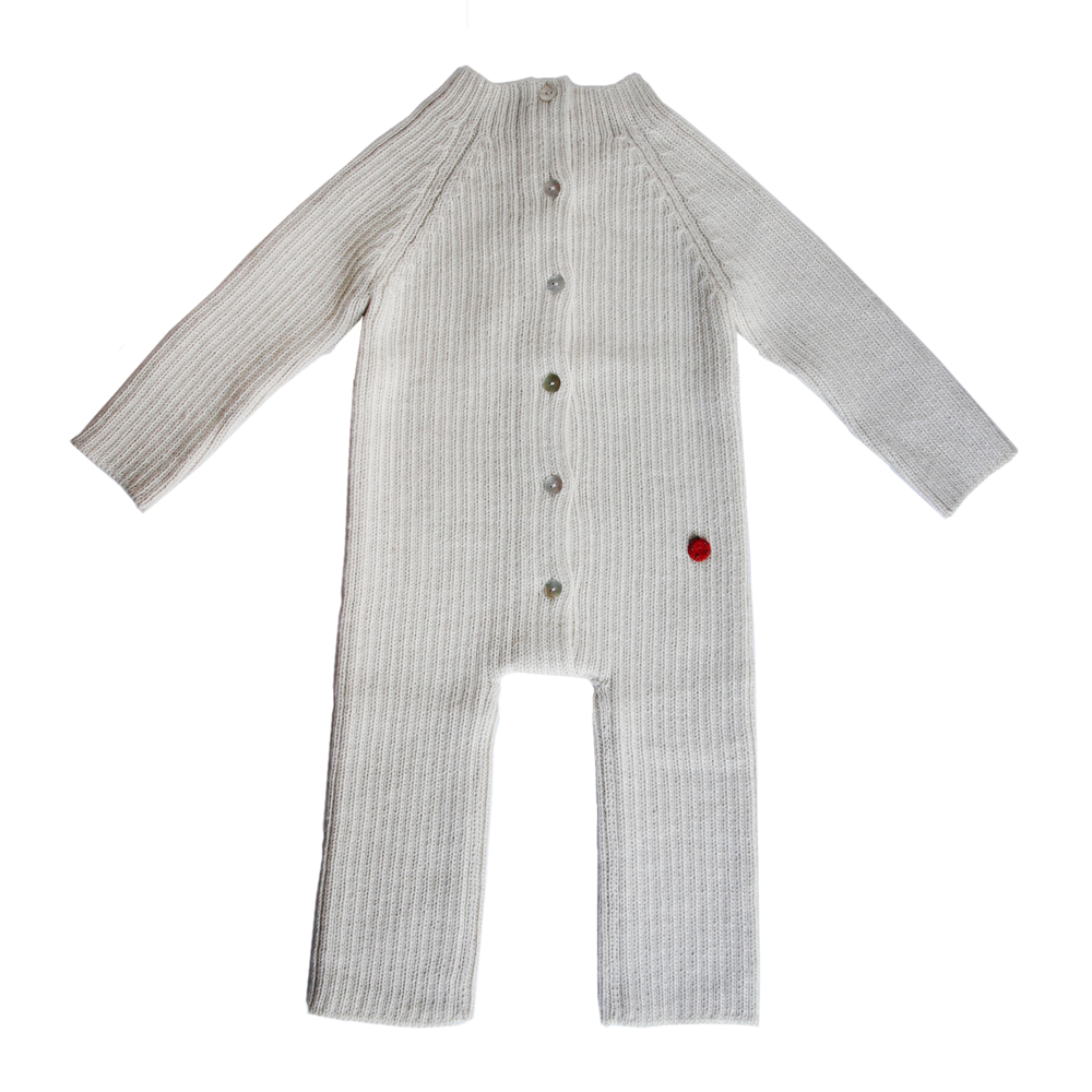 Ribbstickad Heldress Alpacka, Naturvit