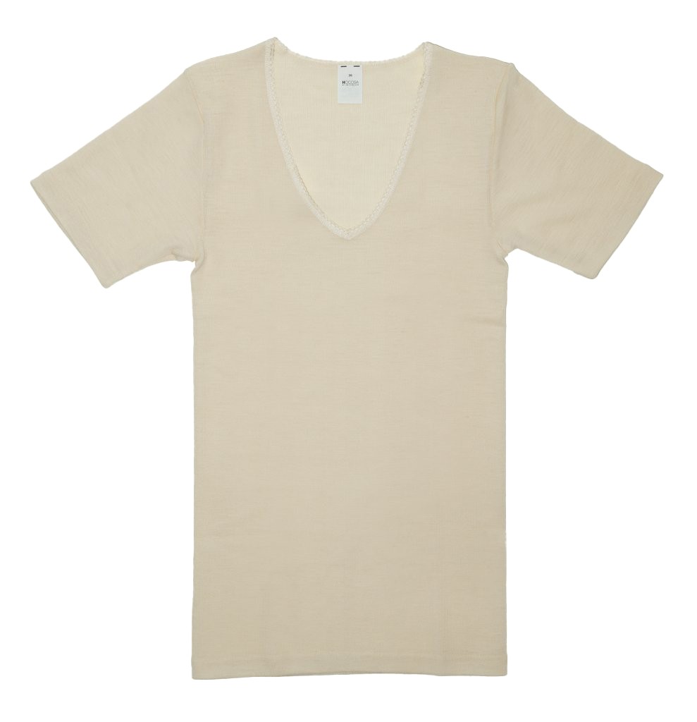 T-shirt med V-Hals Ull Dam, Naturvit