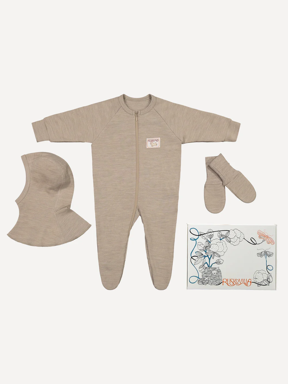 Presentförpackning Slätstickad Ull-set, Sand