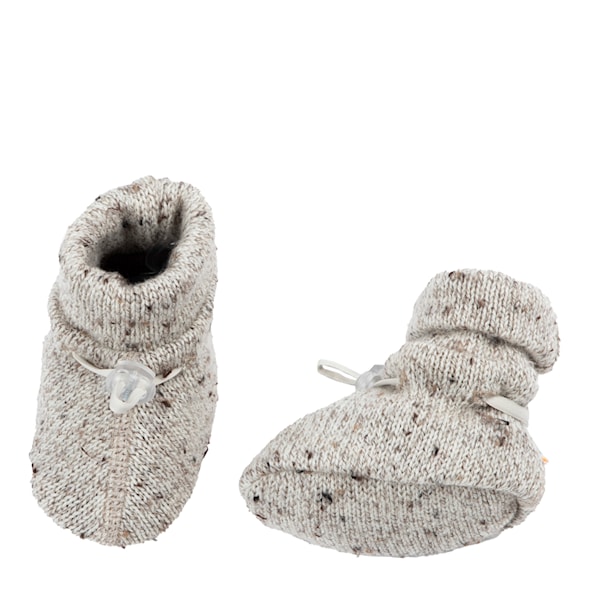 Booties i Ribbstickad Ull, Beige-melerad