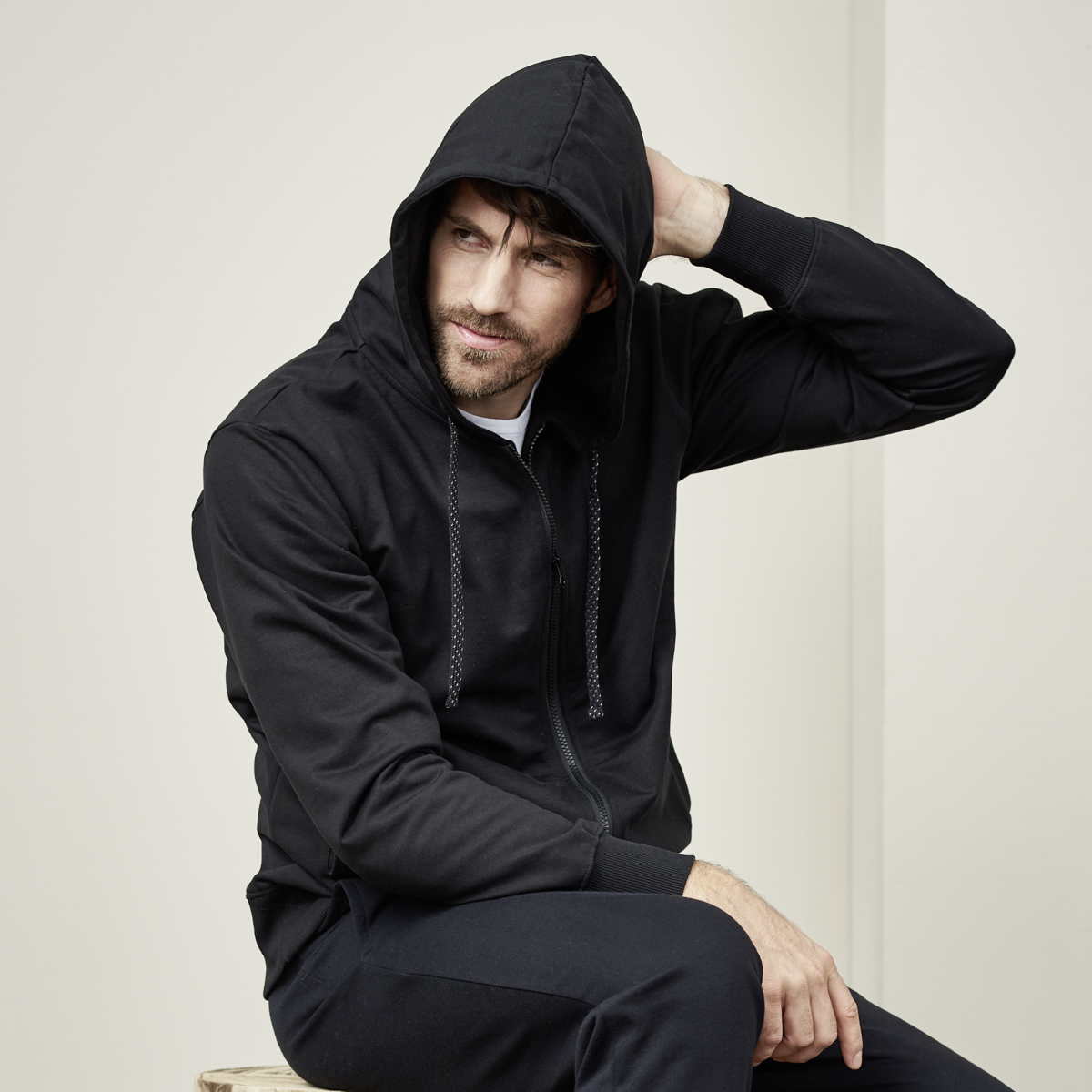Hoodie Bomull Herr, Svart