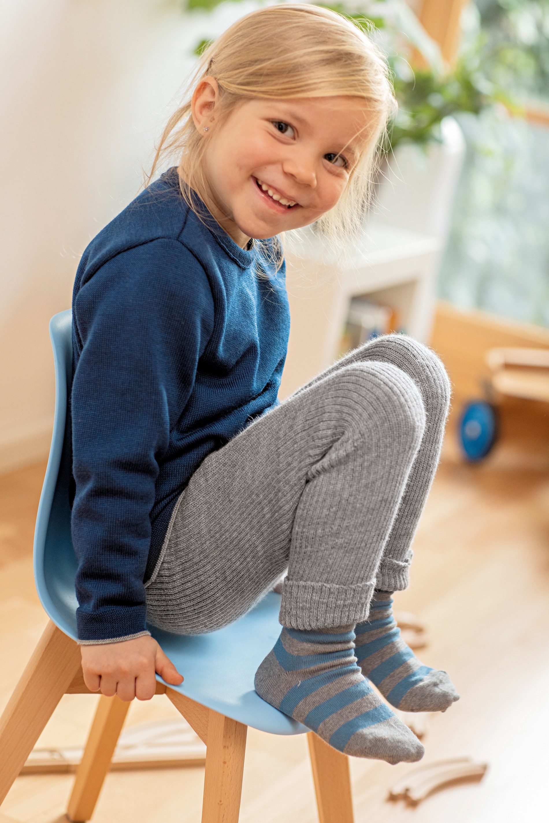 Ribbstickade Leggings Ull Disana, Grå Melerad