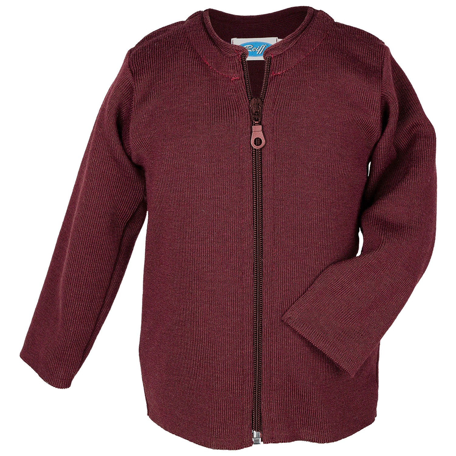 Slätstickad cardigan ull, Mörk Vinröd