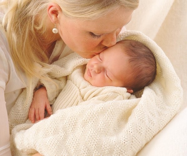 Mönsterstickad Babyfilt Ull, Naturvit