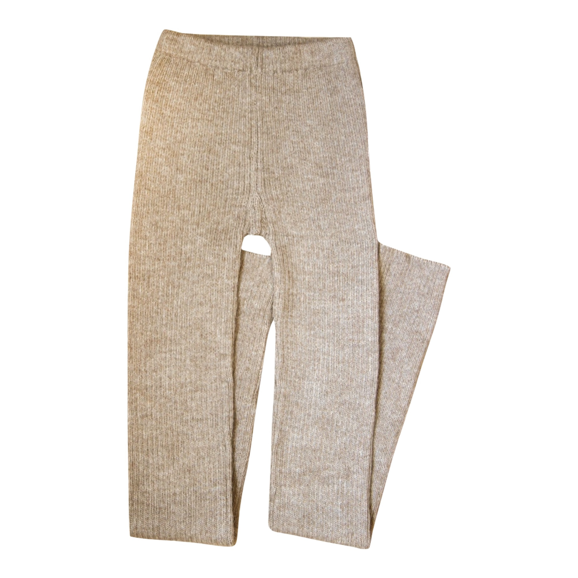Ribbstickade Leggings Alpacka, Beige-Melerade