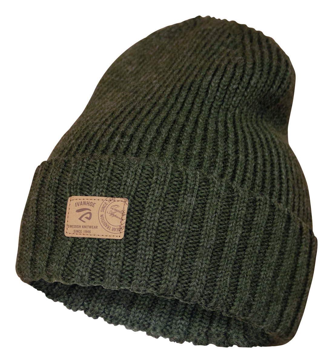 Stickad Mössa ull, Loden Green