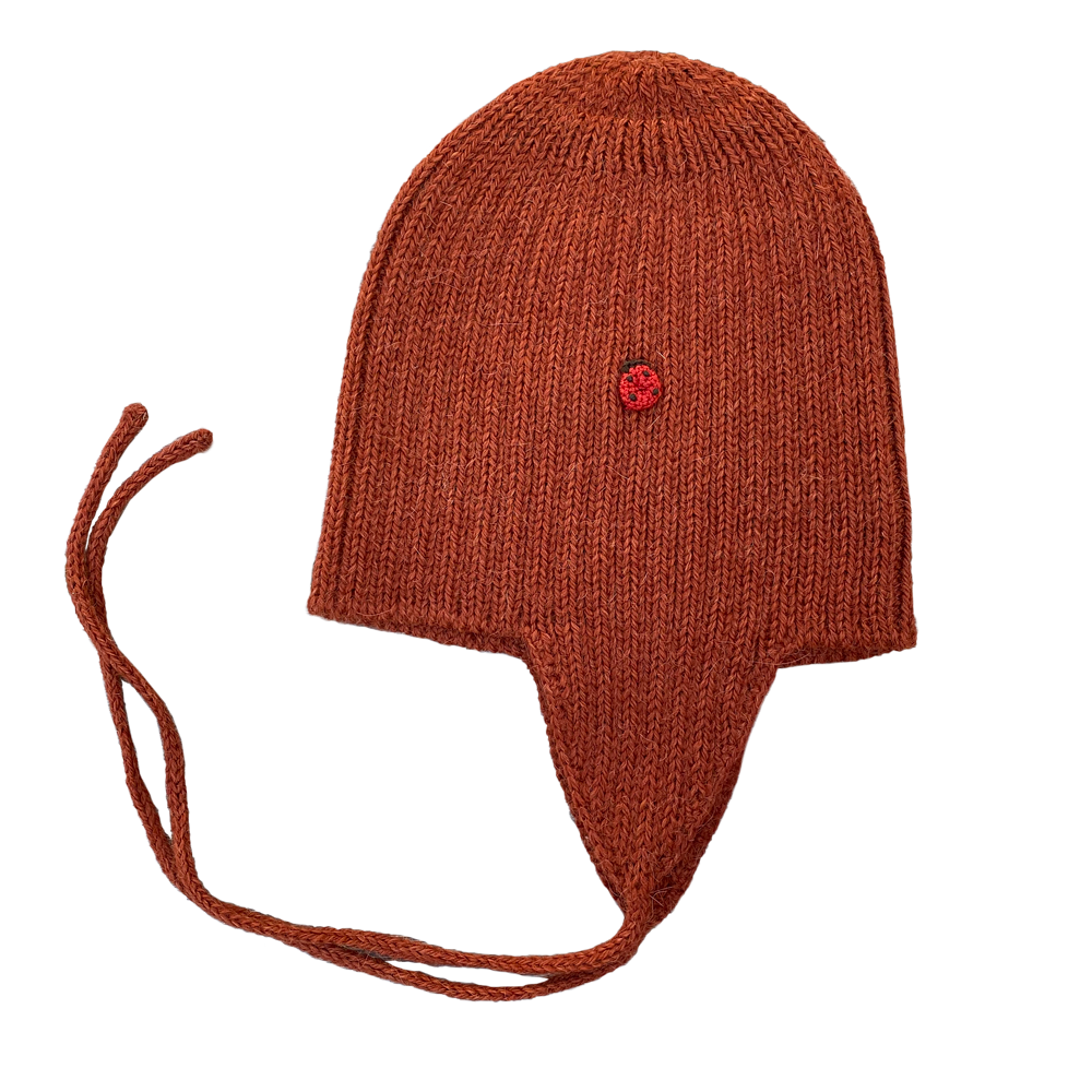 Ribbstickad Babymössa Alpacka, Tegelröd