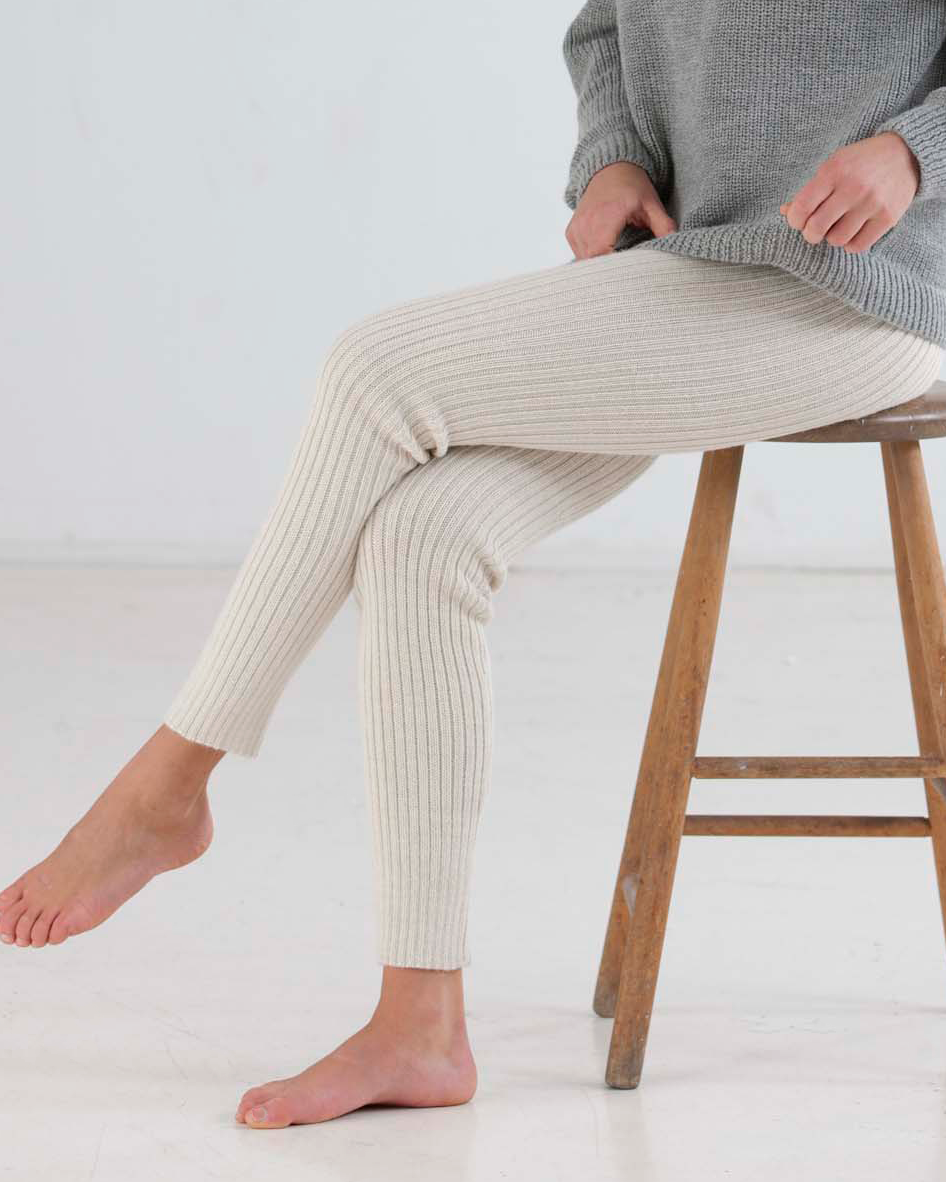 Ribbstickade Leggings Alpacka, Kakao
