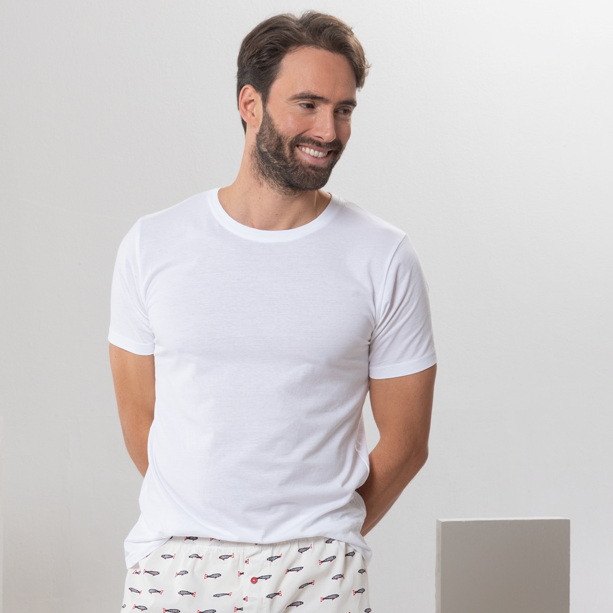 T-shirt Figursydd Bomull Herr, Vit 2-Pack