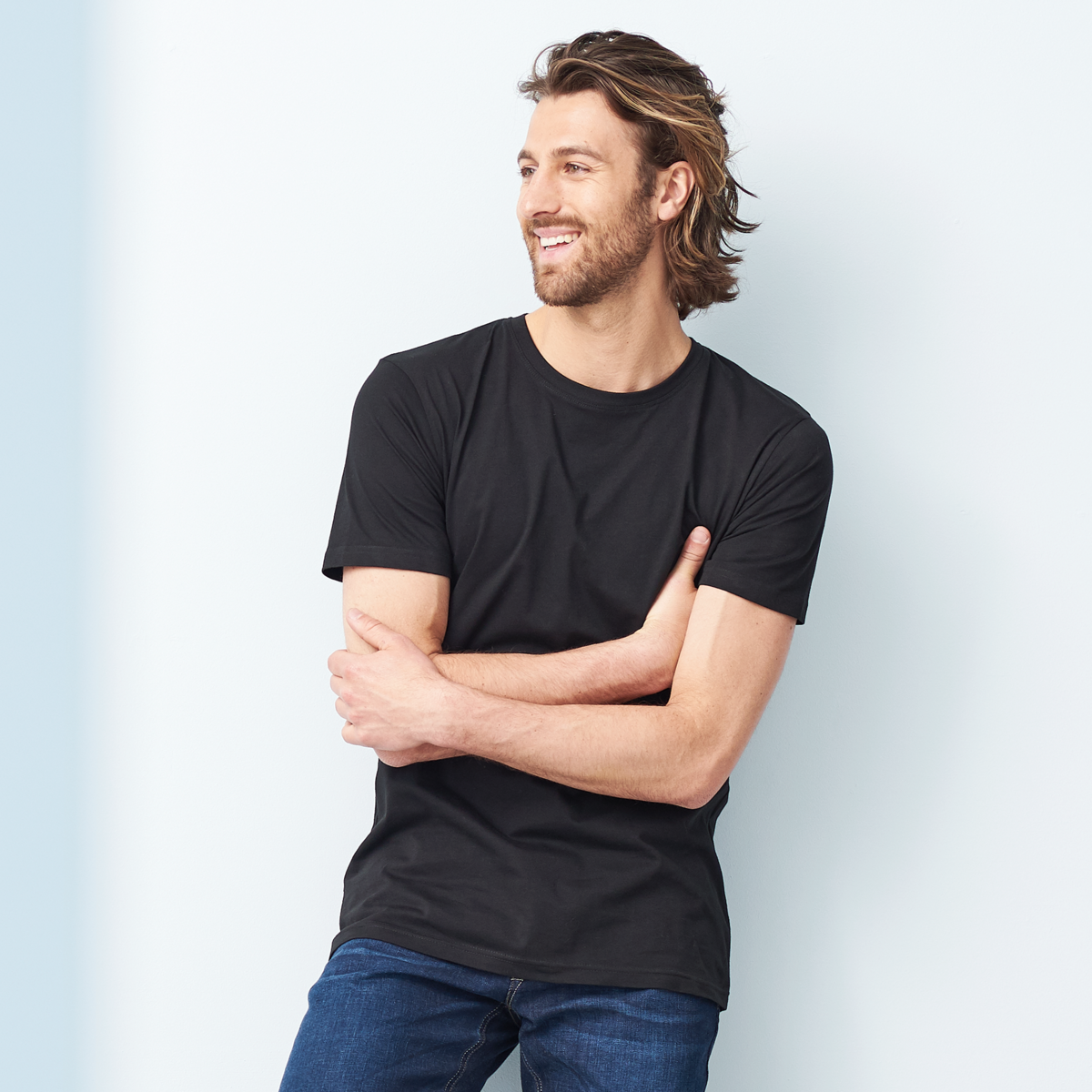 T-shirt Figursydd Bomull Herr, Svart 2-Pack