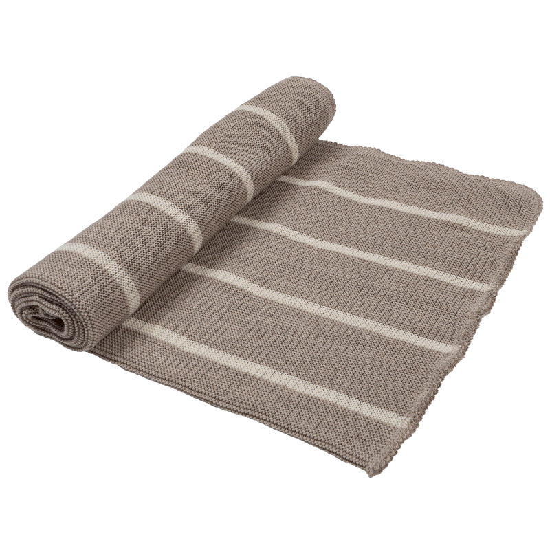 Slätstickad babyfilt , Randig Beige och Vit