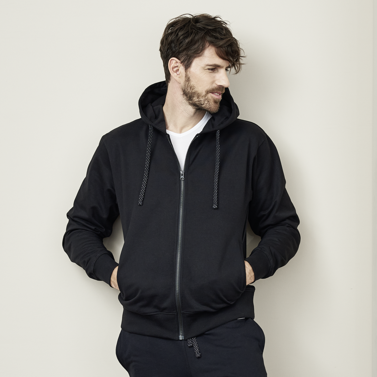 Hoodie Bomull Herr, Svart